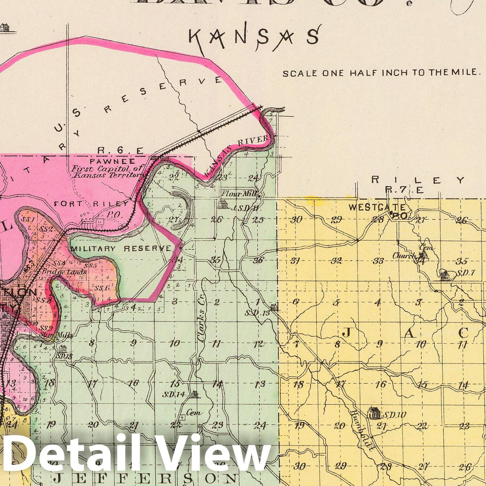 Geary County, Kansas - Military Map, 1887 - Historical Map Print