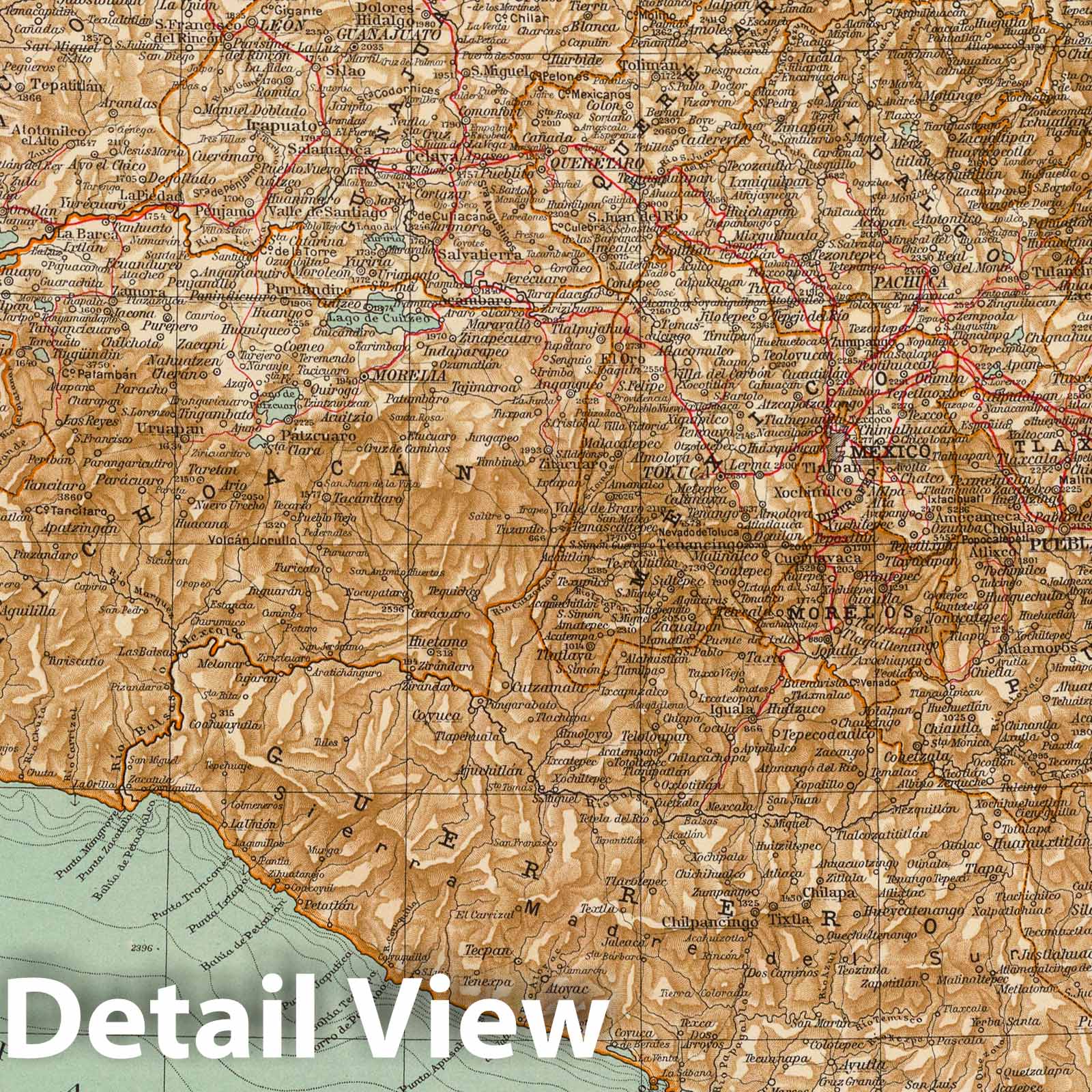 Central Mexico 1929 Historical Map Print