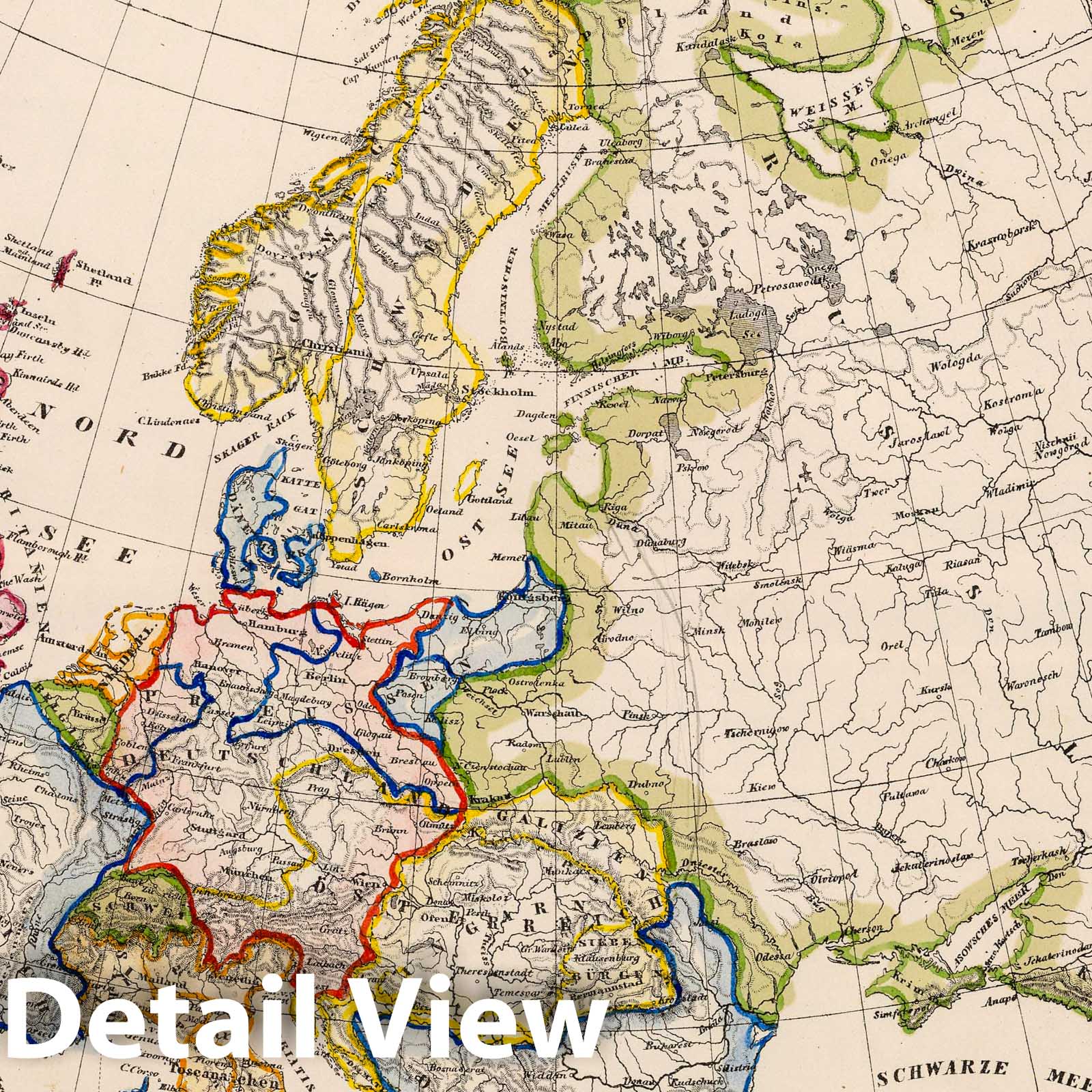 Europe 1855 Historical Map Print - Hand-Colored Lithograph Reproduction