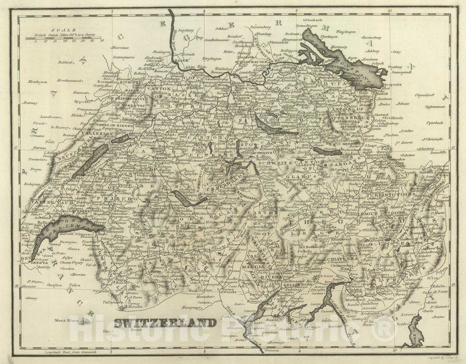 Historic Map : 1824 Switzerland. - Vintage Wall Art