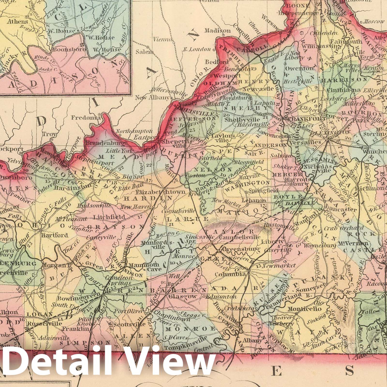 Kentucky - Railroad Map, 1859 - Historical Map Print