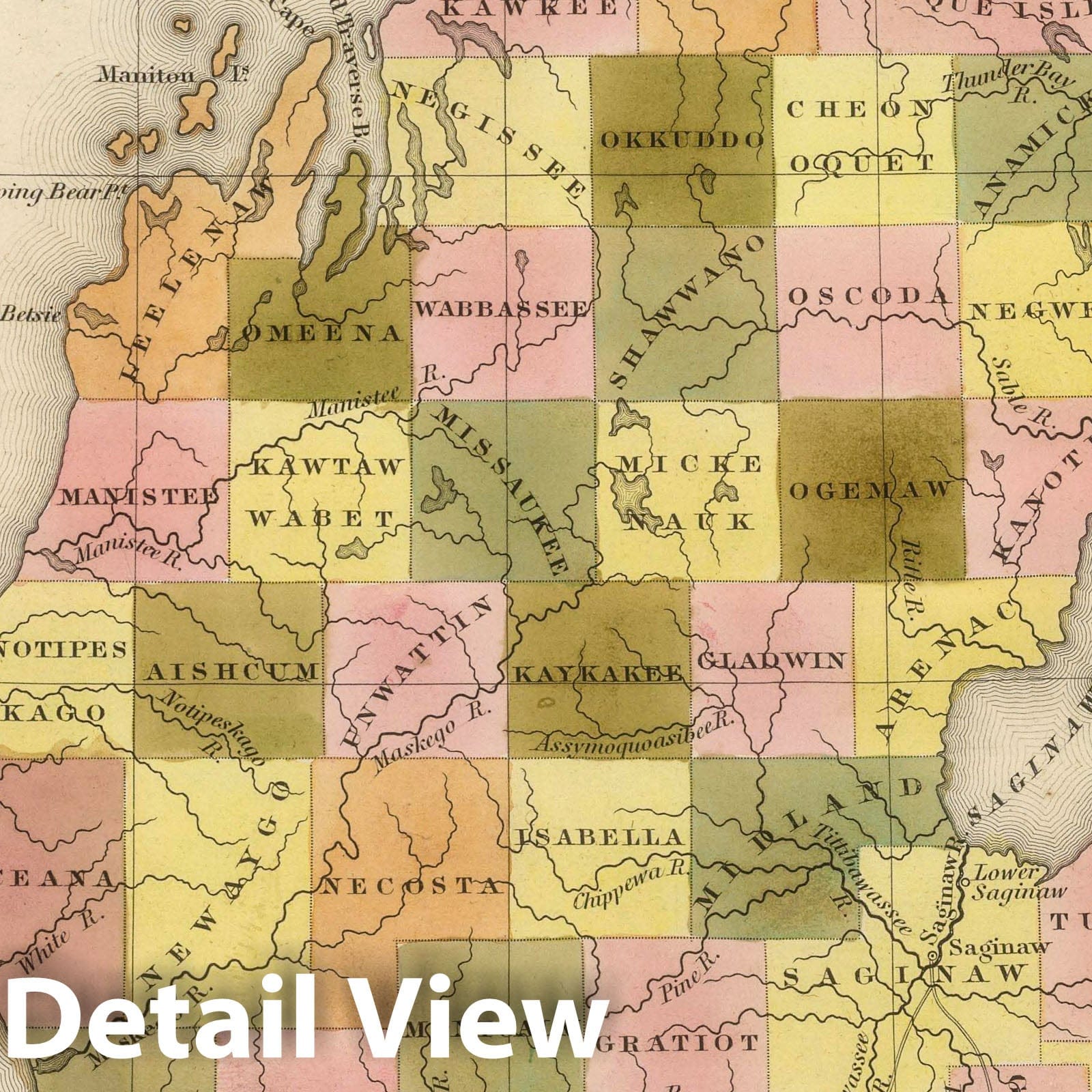 Michigan - Road Map, 1845 - Historical Map Print