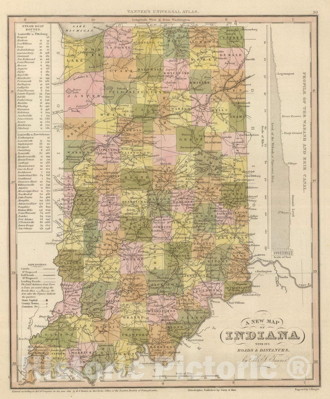 Historic Map : 1845 New Map Of Indiana. - Vintage Wall Art