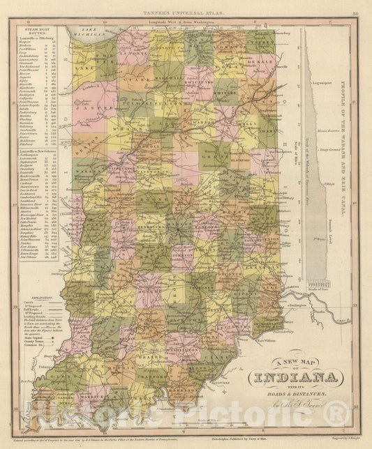 Historic Map : 1845 New Map Of Indiana. - Vintage Wall Art