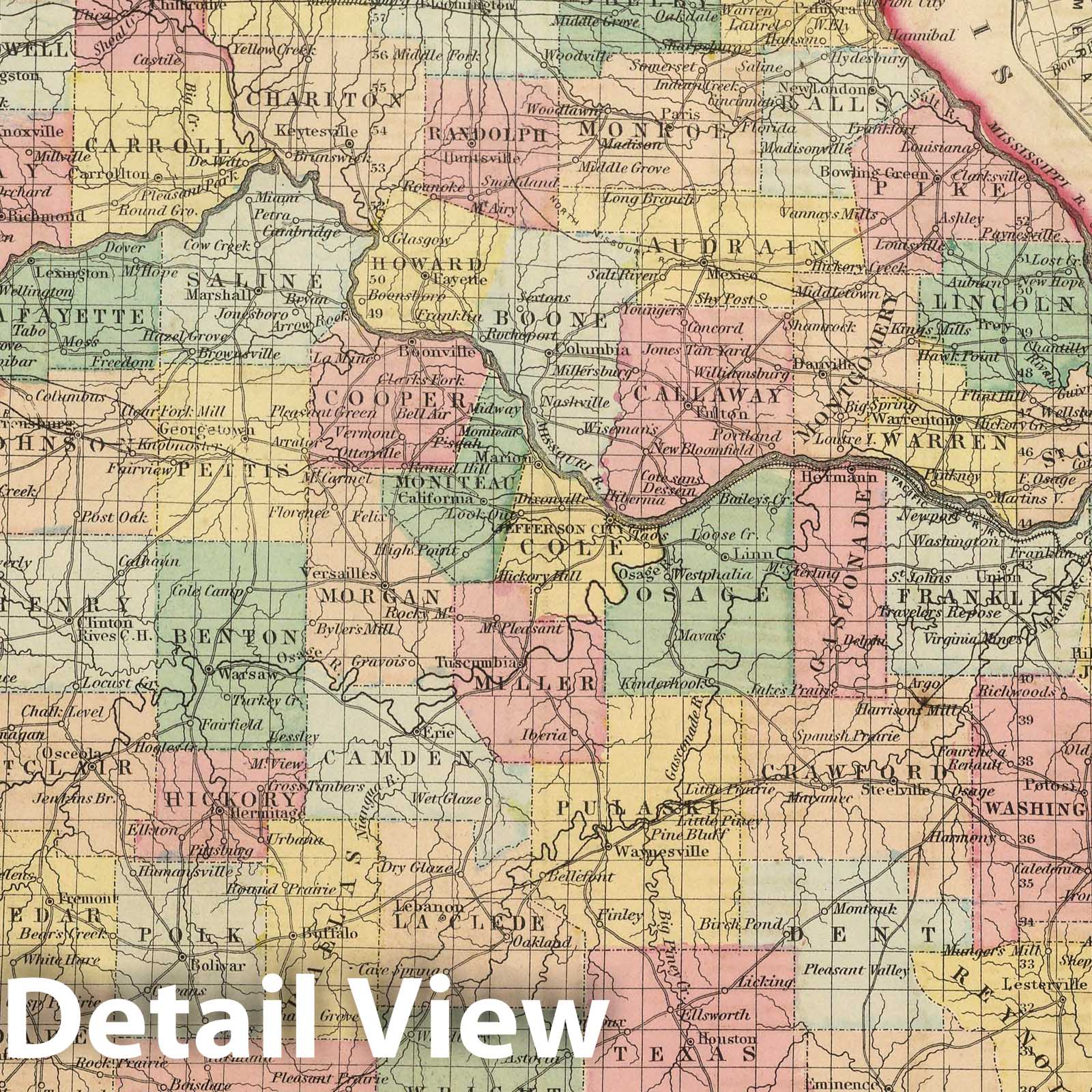 Missouri - Physical Map, 1857 - Historical Map Print