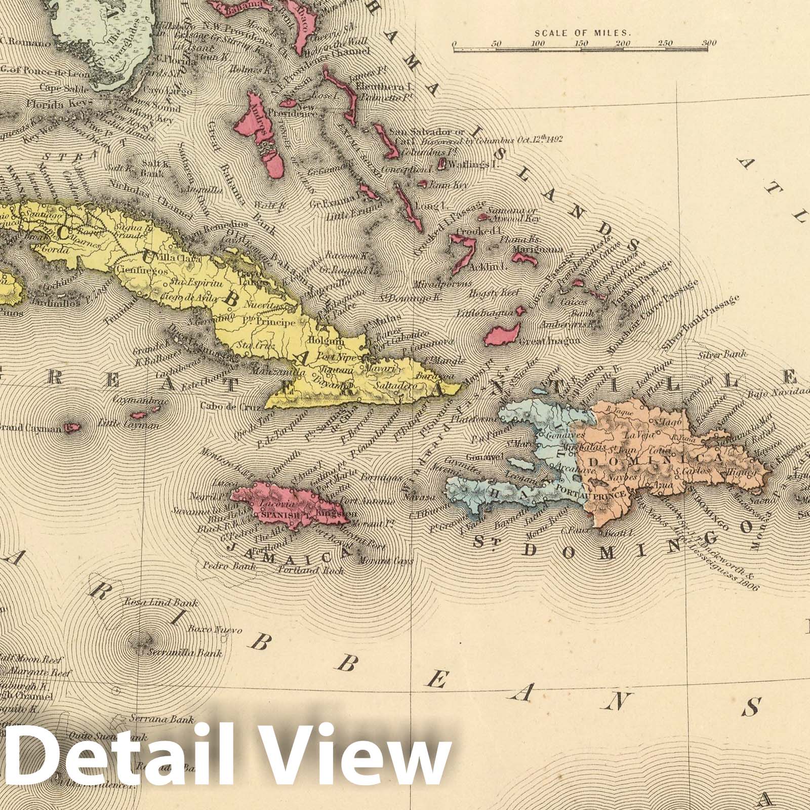 West Indies - Physical Map, 1857 - Historical Map Print