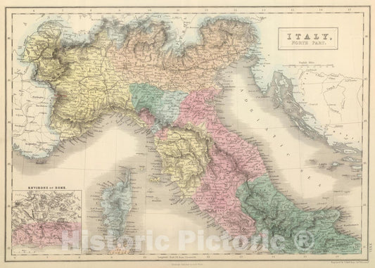 Historic Map : 1854 Italy, North Part. - Vintage Wall Art