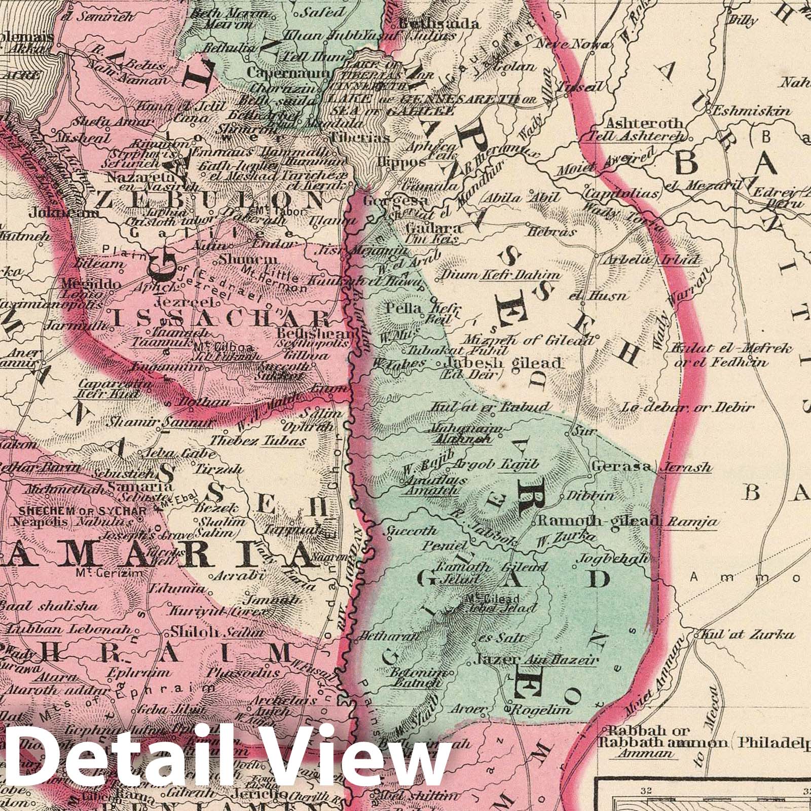 Palestine - Physical Map, 1870 - Johnson's Family Atlas