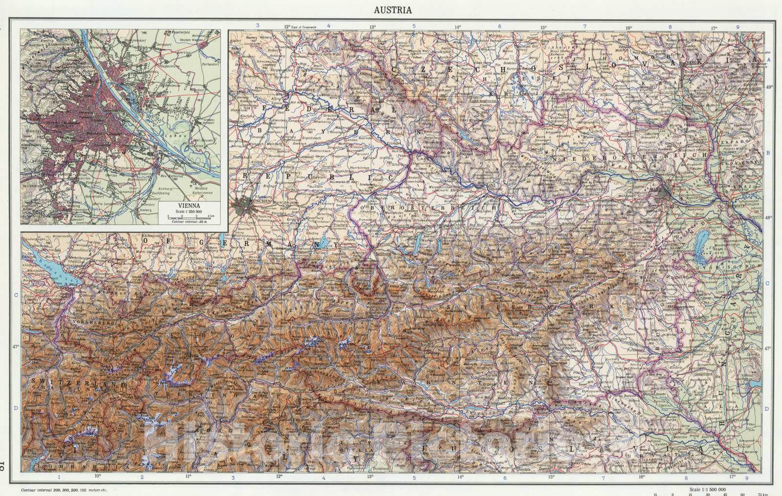 Historic Map : 1967 81. Austria. The World Atlas. - Vintage Wall Art