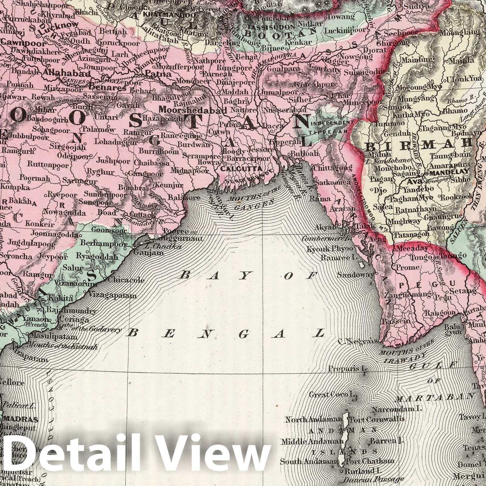 Southern Asia - Physical Map, 1858 - Colton's Illustrated Cabinet Atlas