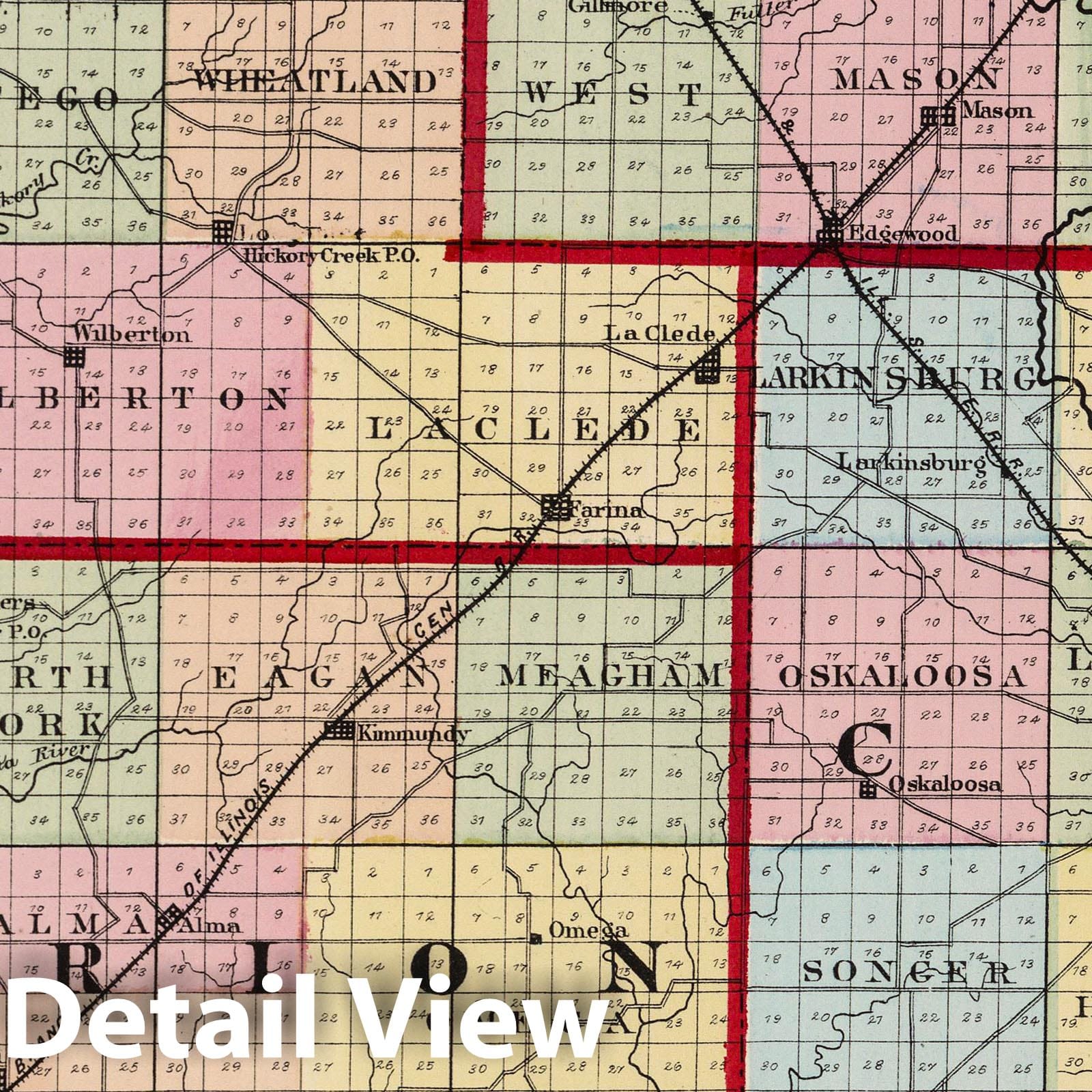 Fayette, Effingham, Clay & Marion Counties, Illinois 1872 Map Print