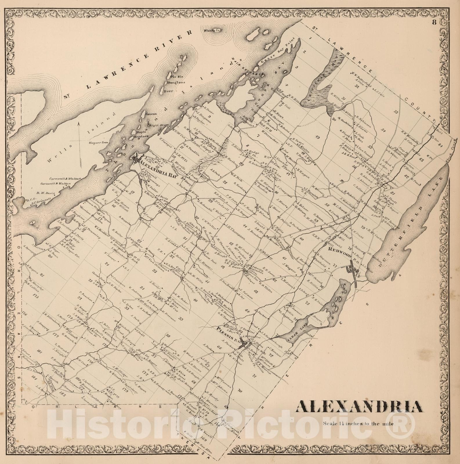 Historic Map : 1864 Alexandria, Jefferson County, New York. - Vintage Wall Art