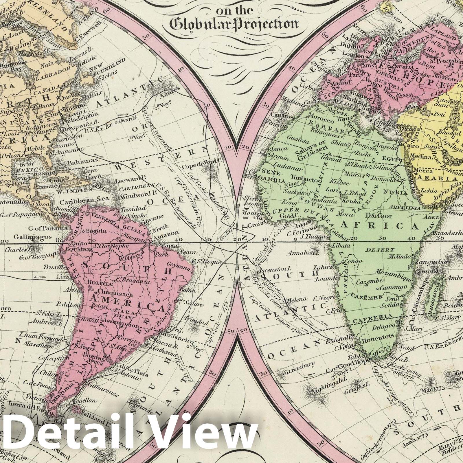World Map - Eastern and Western Hemispheres, 1855 - Historical Map Print