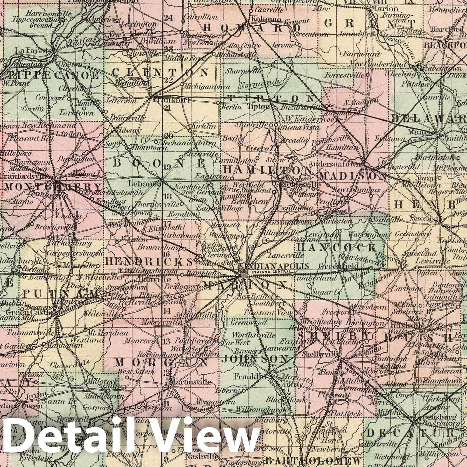 Indiana - Railroad Map, 1874 - Historical Map Print