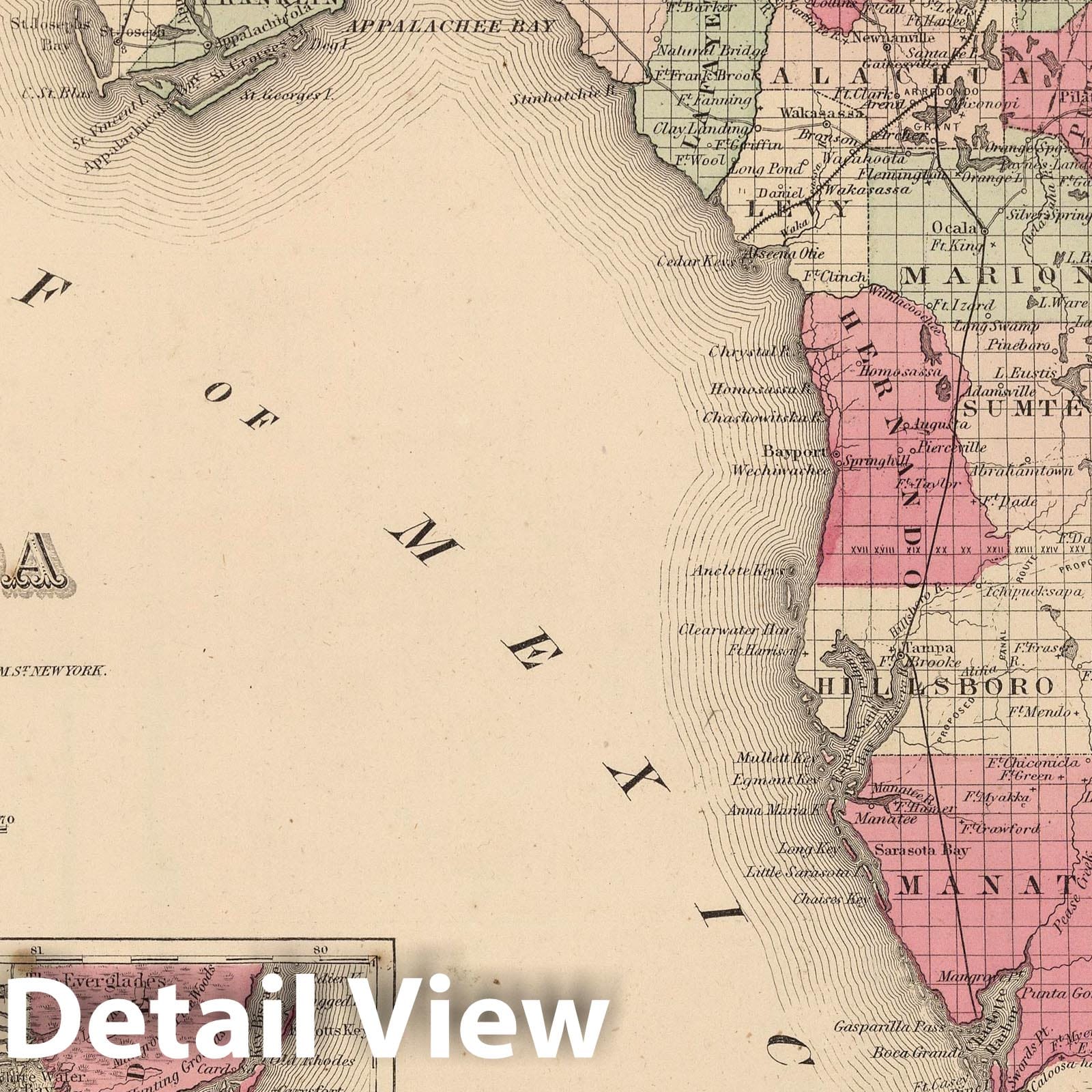 Florida - Boundary Map, 1866 - Colton's Historical Map Print