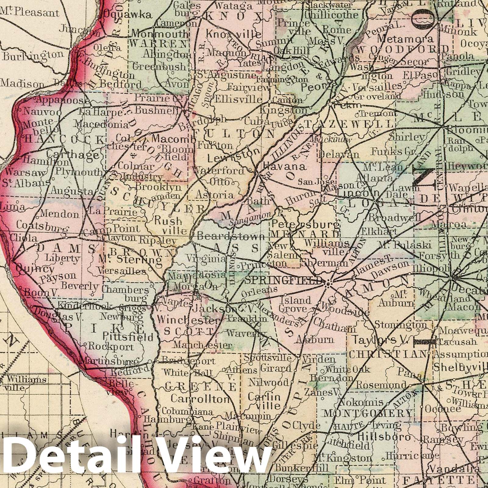 Illinois County Map 1874 - Mitchell's Atlas Historical Map Print