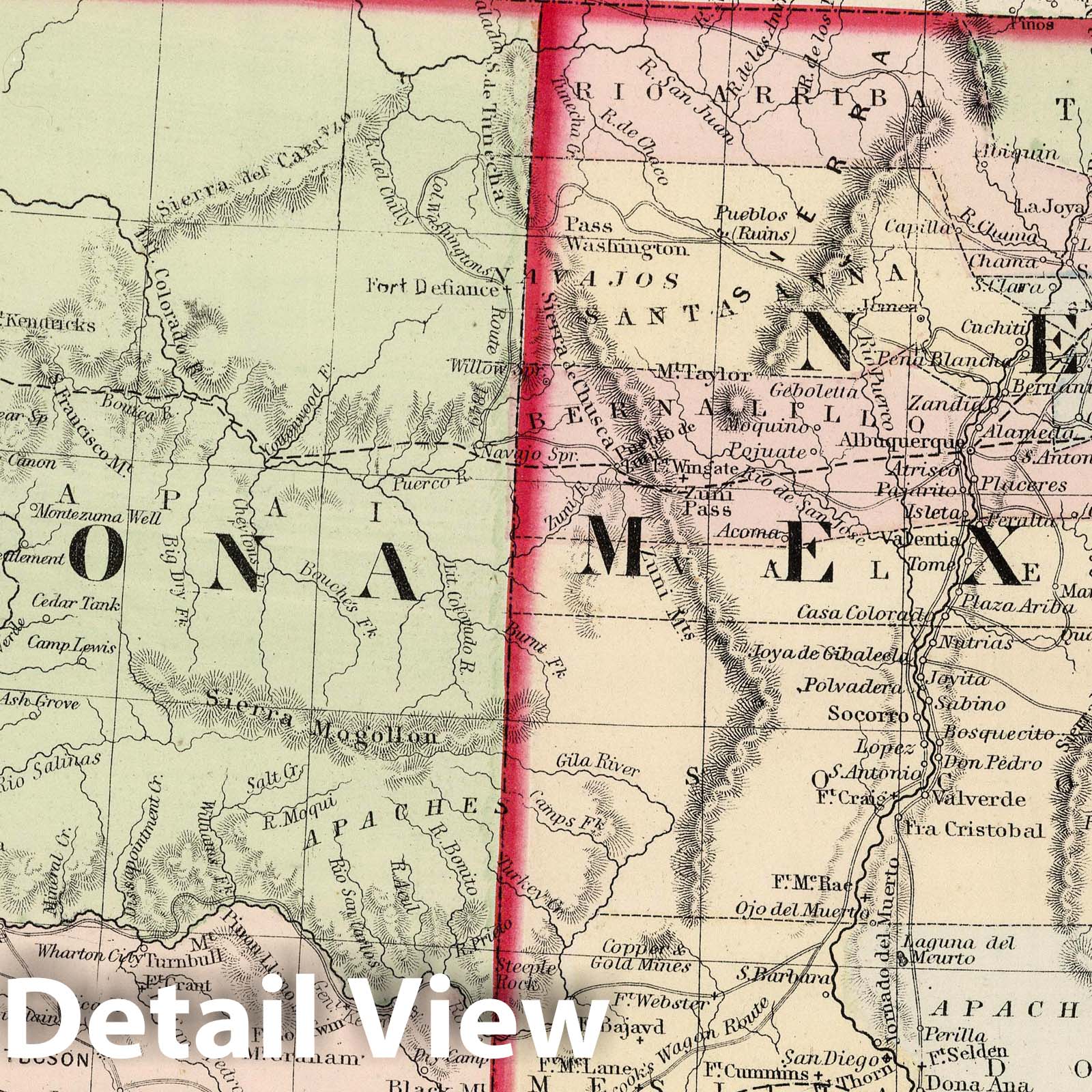 Arizona and New Mexico - County Map, 1874 - Historical Map Print