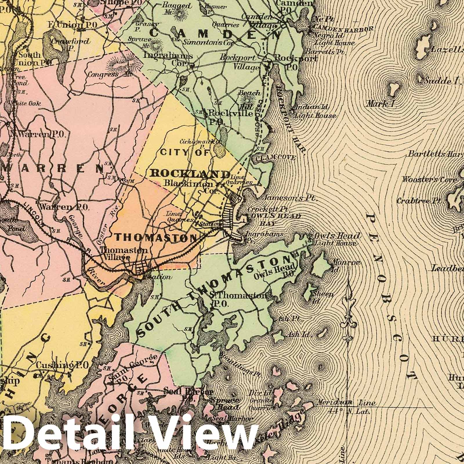 Knox County Maine - Road Map, 1894 - Historical Map Print