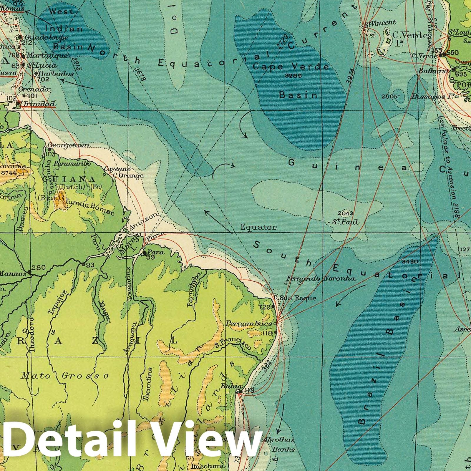Atlantic Ocean - Communications, 1922 - Historical Map Print