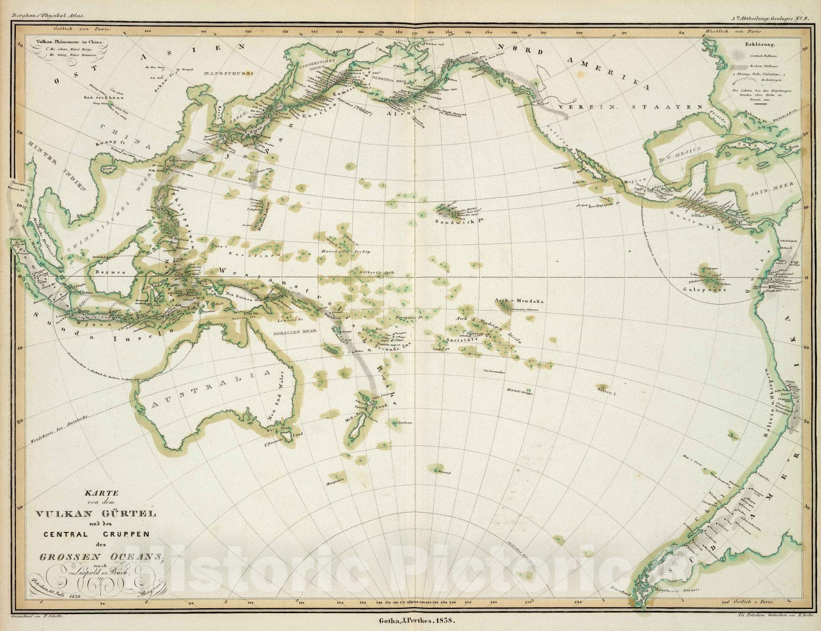 Historic Map : 1838 Karte von dem Vulkan Gurtel. - Vintage Wall Art