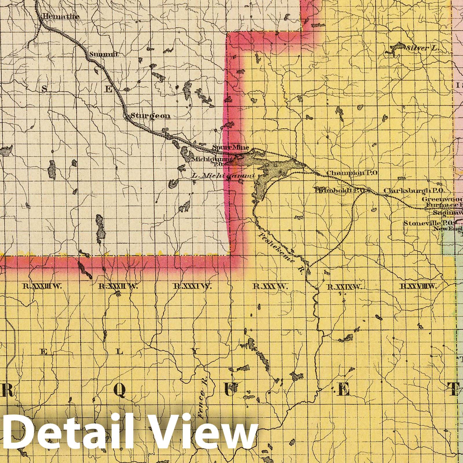 Marquette County, Michigan - Railroad Map, 1873 - Historical Map Print