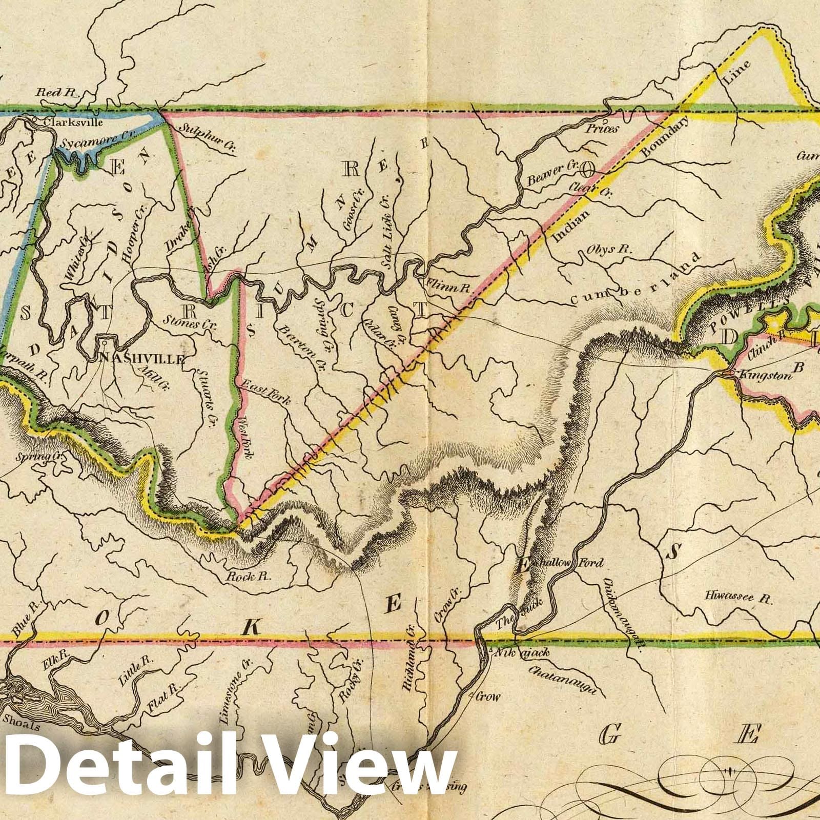 Tennessee - River Map, 1814 - Carey's General Atlas Historical Map Print