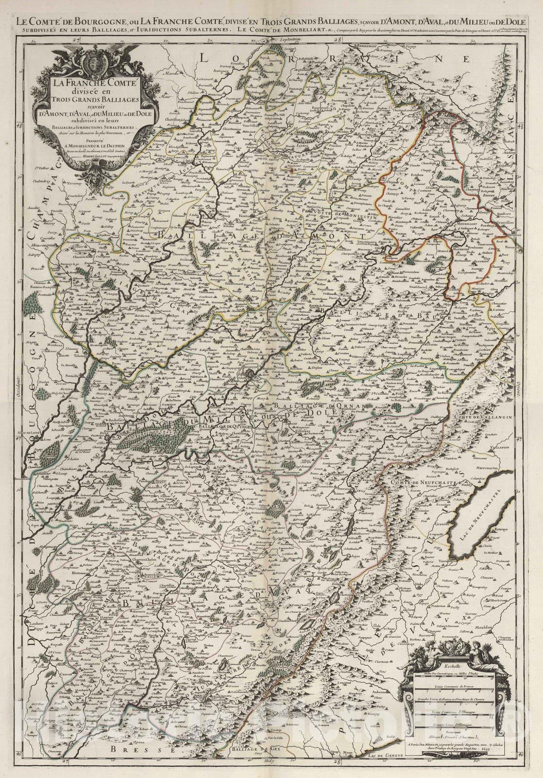 Historic Map : Franche Comte , France 1695 Composite Map: La Franche Comte. , Vintage Wall Art