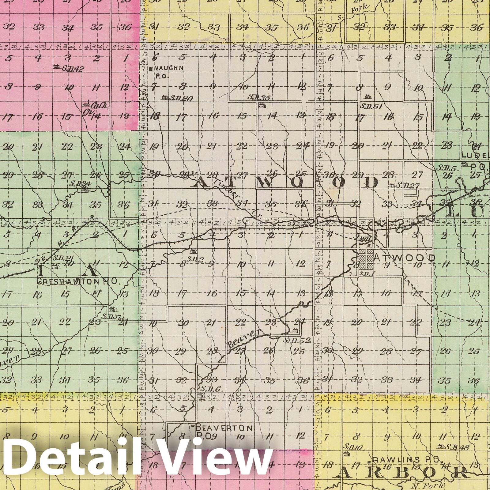 Rawlins County, Kansas - Military Map, 1887 - Historical Atlas Print
