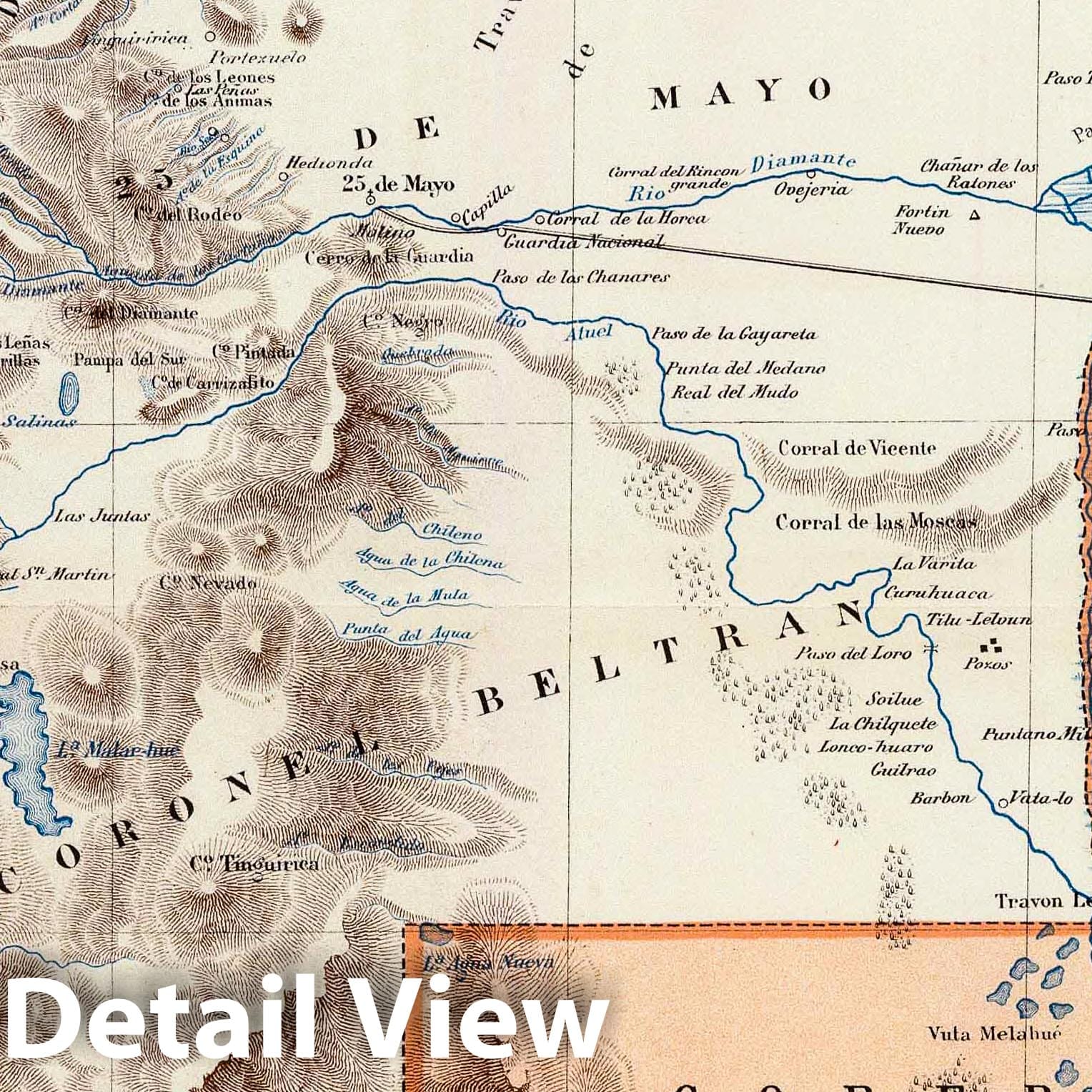 Mendoza, Argentina - Railroad Map, 1888 - Historical Map Reproduction