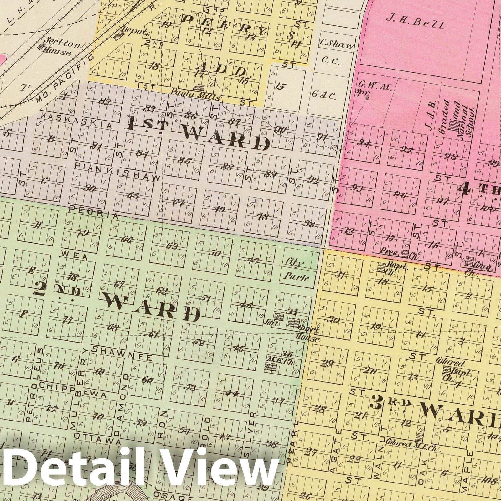 Paola, Miami County, Kansas - Military Map, 1887 - Historical Map Print