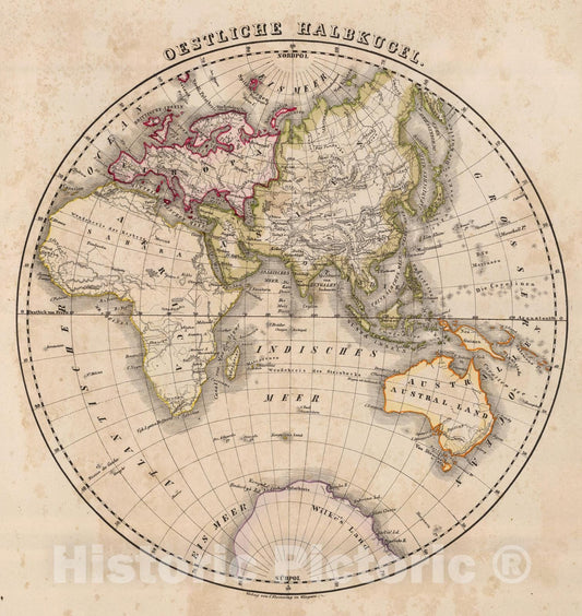 Historic Map : 1855 Oestliche Halbkugel. - Vintage Wall Art