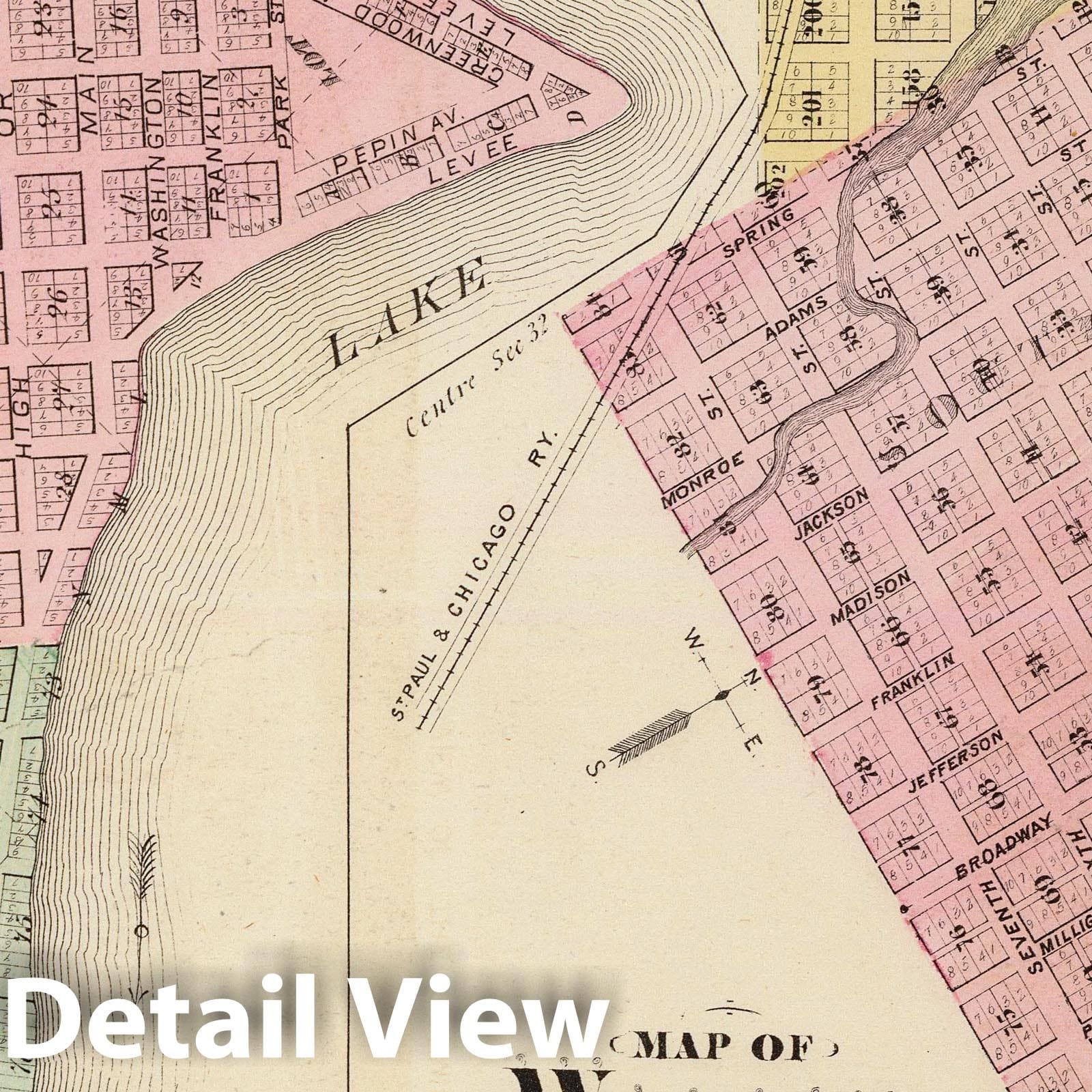 Lake City and Wabasha, Wabasha County, Minnesota 1874 Historical Map Print