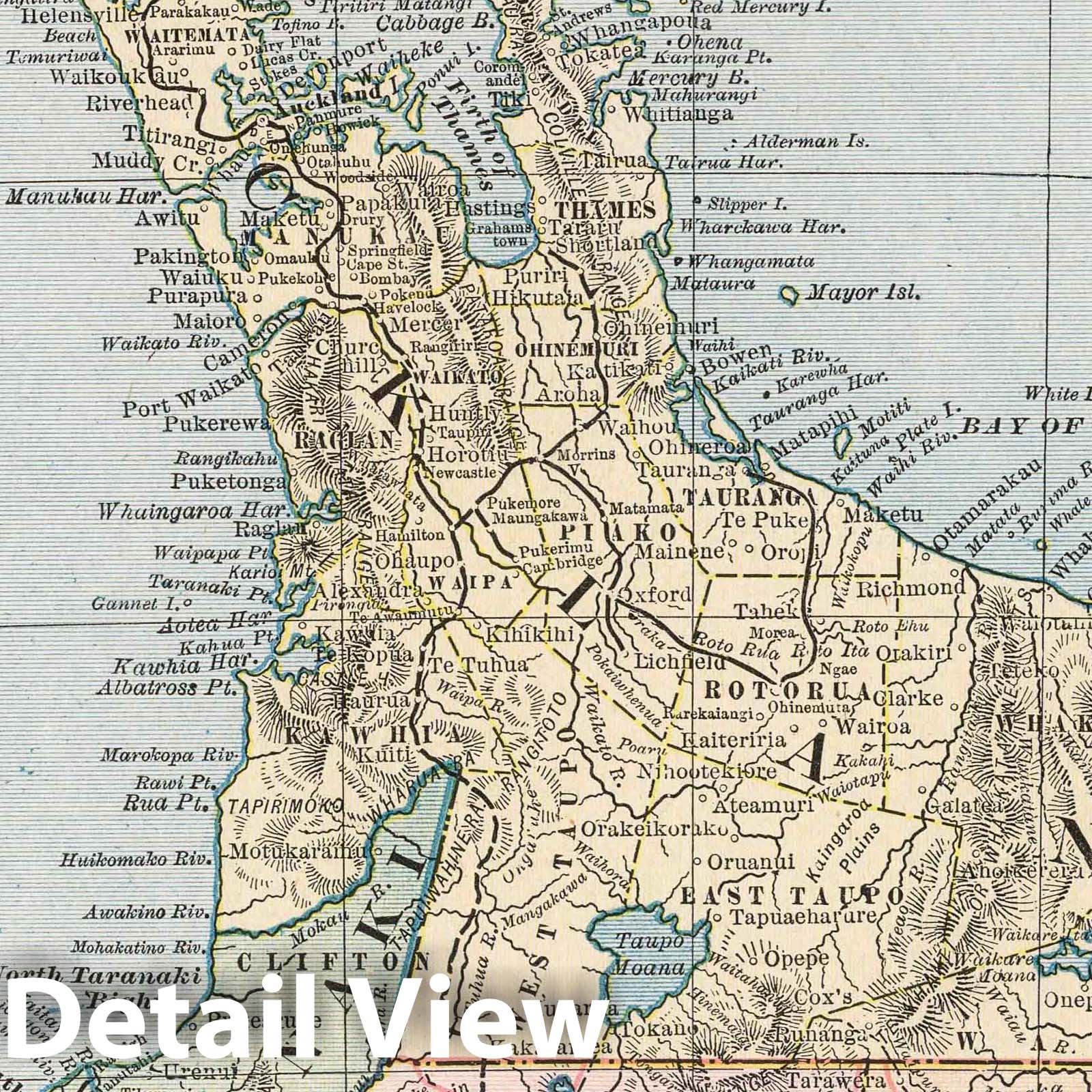 New Zealand, North Island - Road Map, 1901 - Historical Map Print
