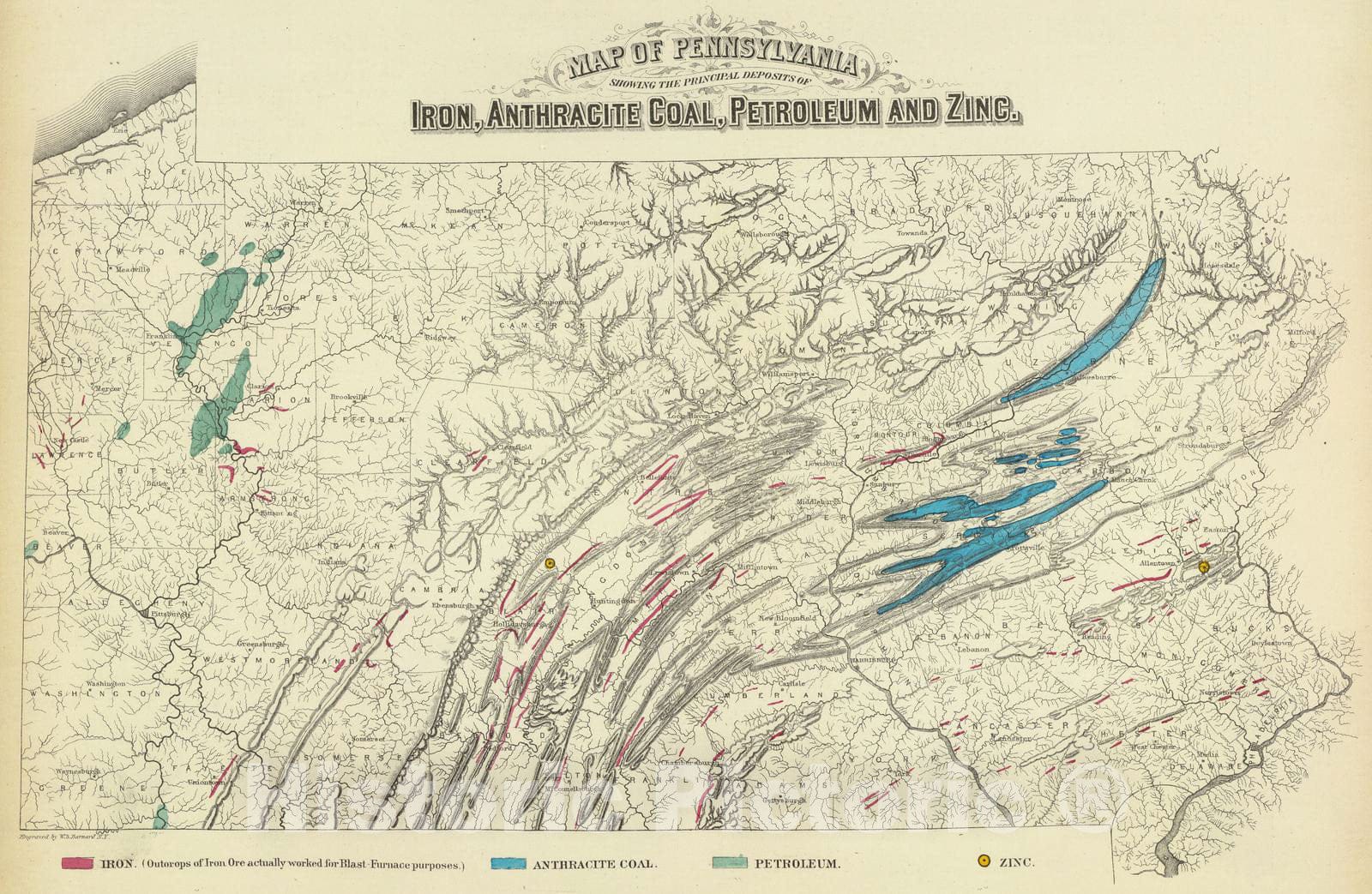 Pennsylvania Mining Map, 1872 - Historical Geological Map Print
