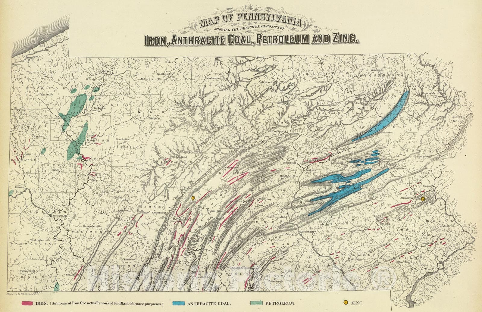 Historic Map - 1872 Penn. iron, coal, petroleum, zinc, Atlas - Vintage Wall Art