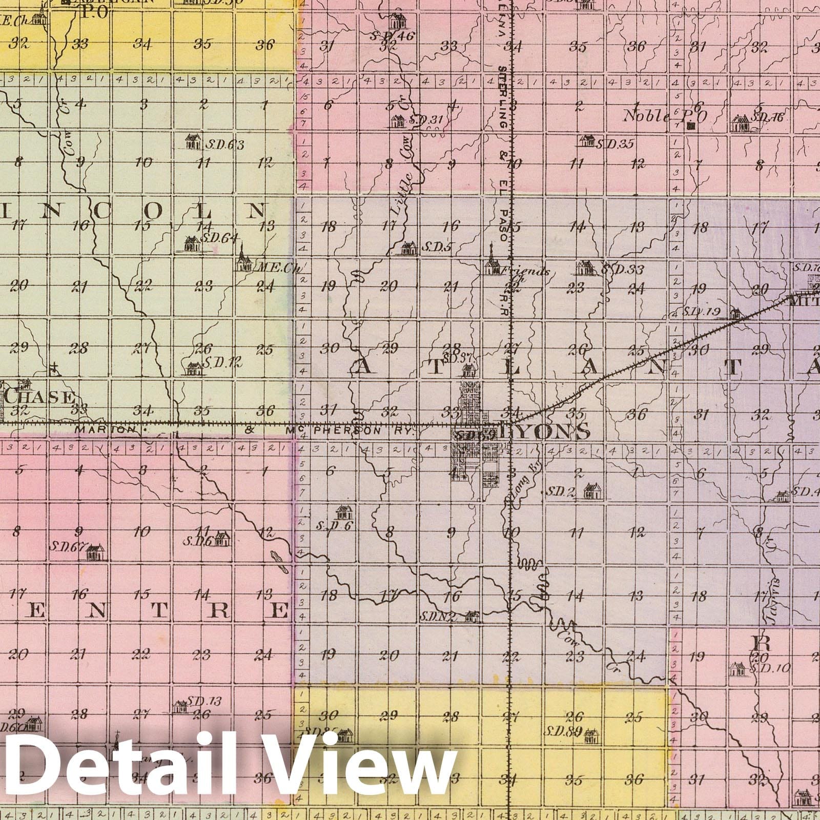 Rice County, Kansas - Military Map, 1887 - Historical Map Print