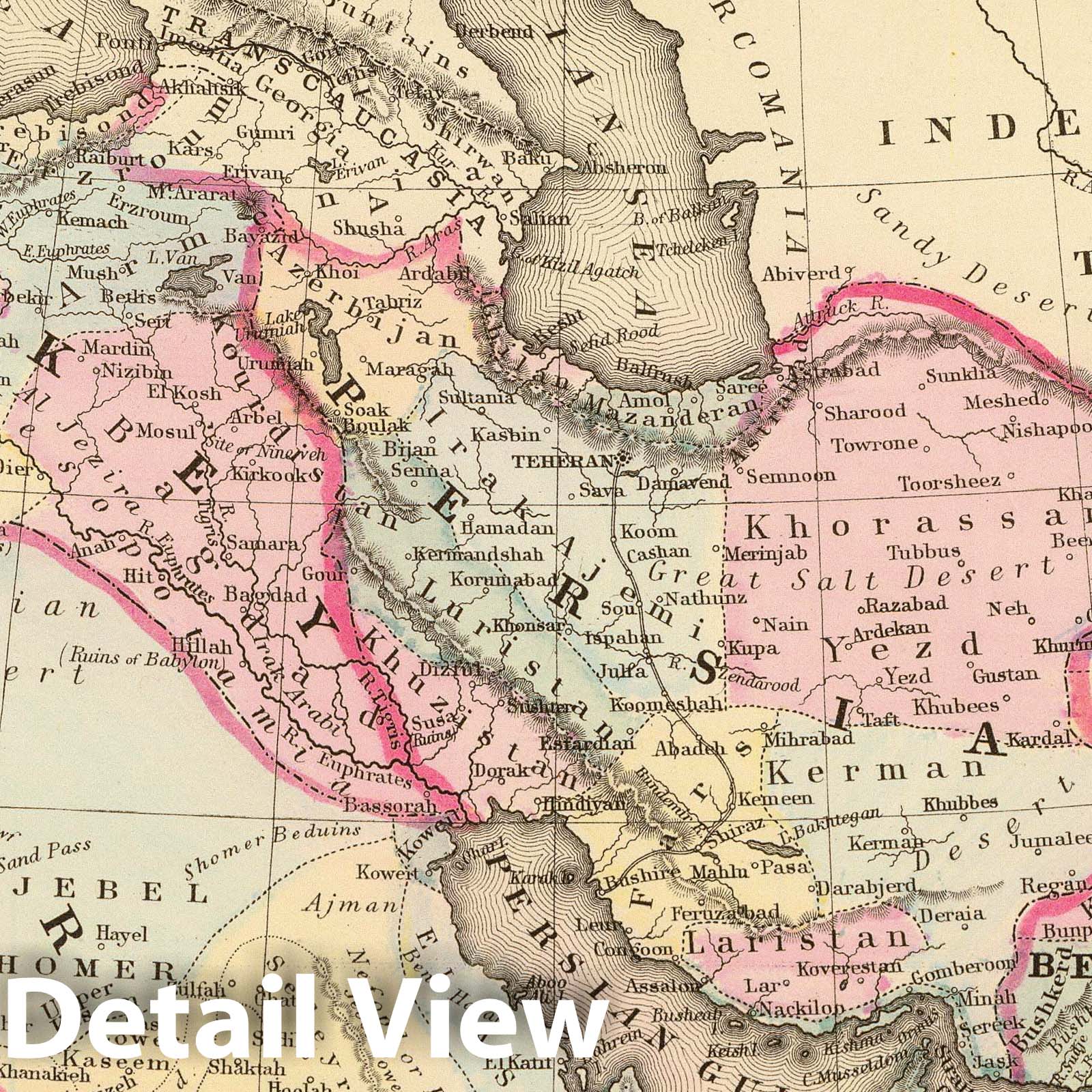 Iran, Saudi Arabia, Turkey in Asia, Afghanistan, Balochistan - River Map, 1880