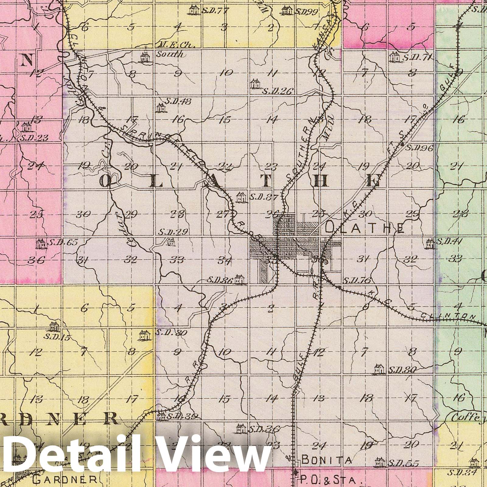 Johnson County, Kansas - Military Map, 1887 - Historical Map Print