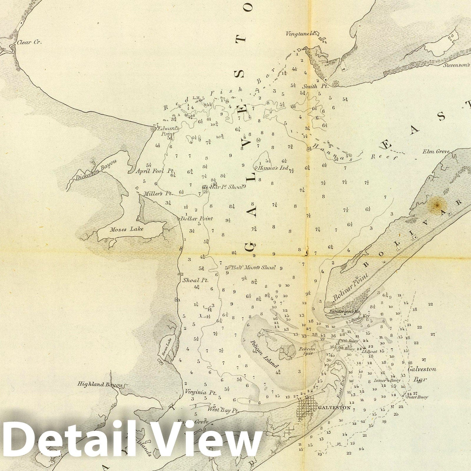 Galveston Bay, Texas - Nautical Chart, 1852 - Historical Map Print