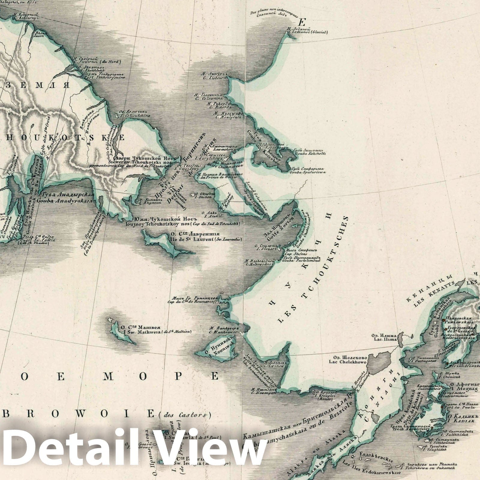 Chukotka, Aleutian Islands, and Northwestern Alaska - Road Map, 1829