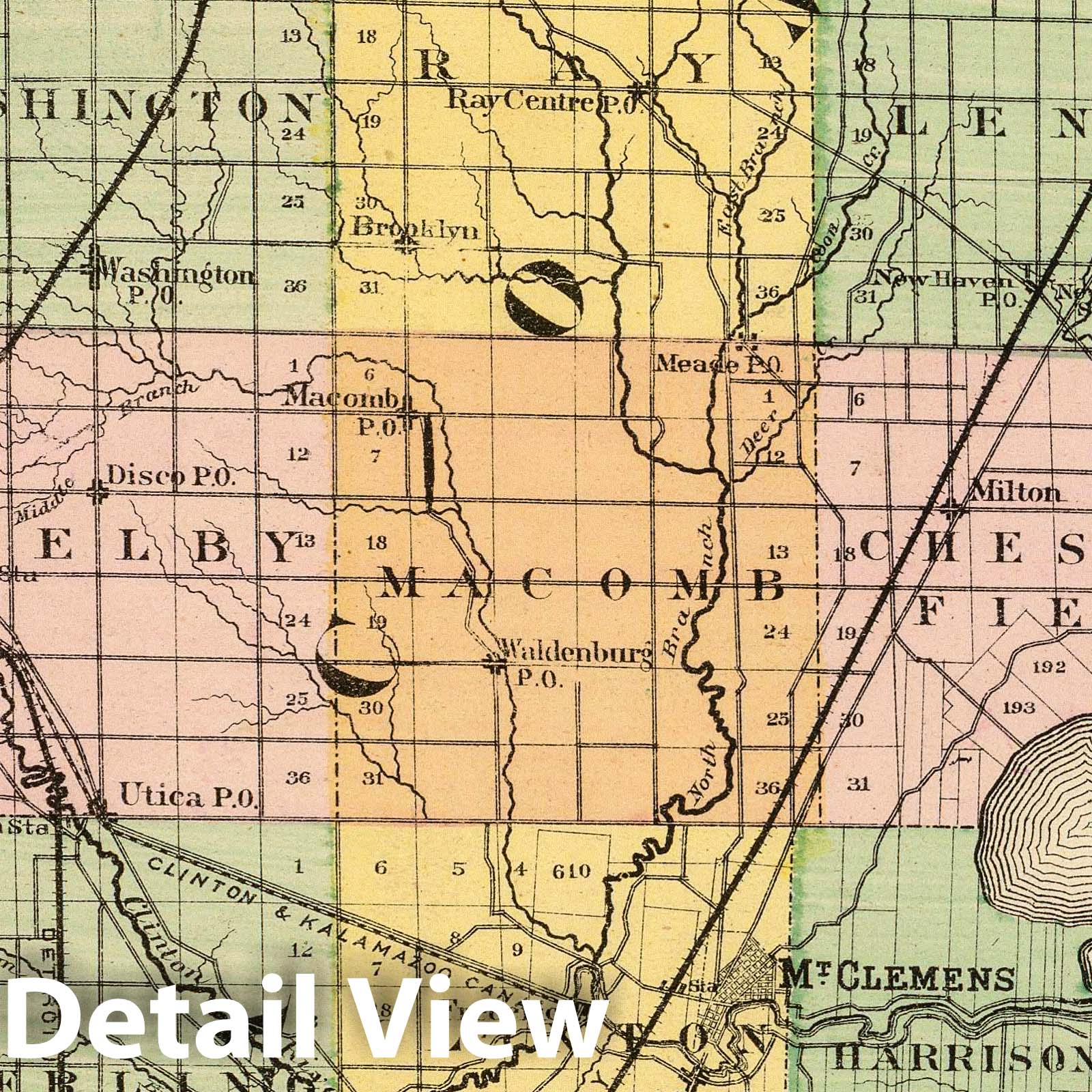 Macomb County - Railroad Map, 1873 - Historical Map Print