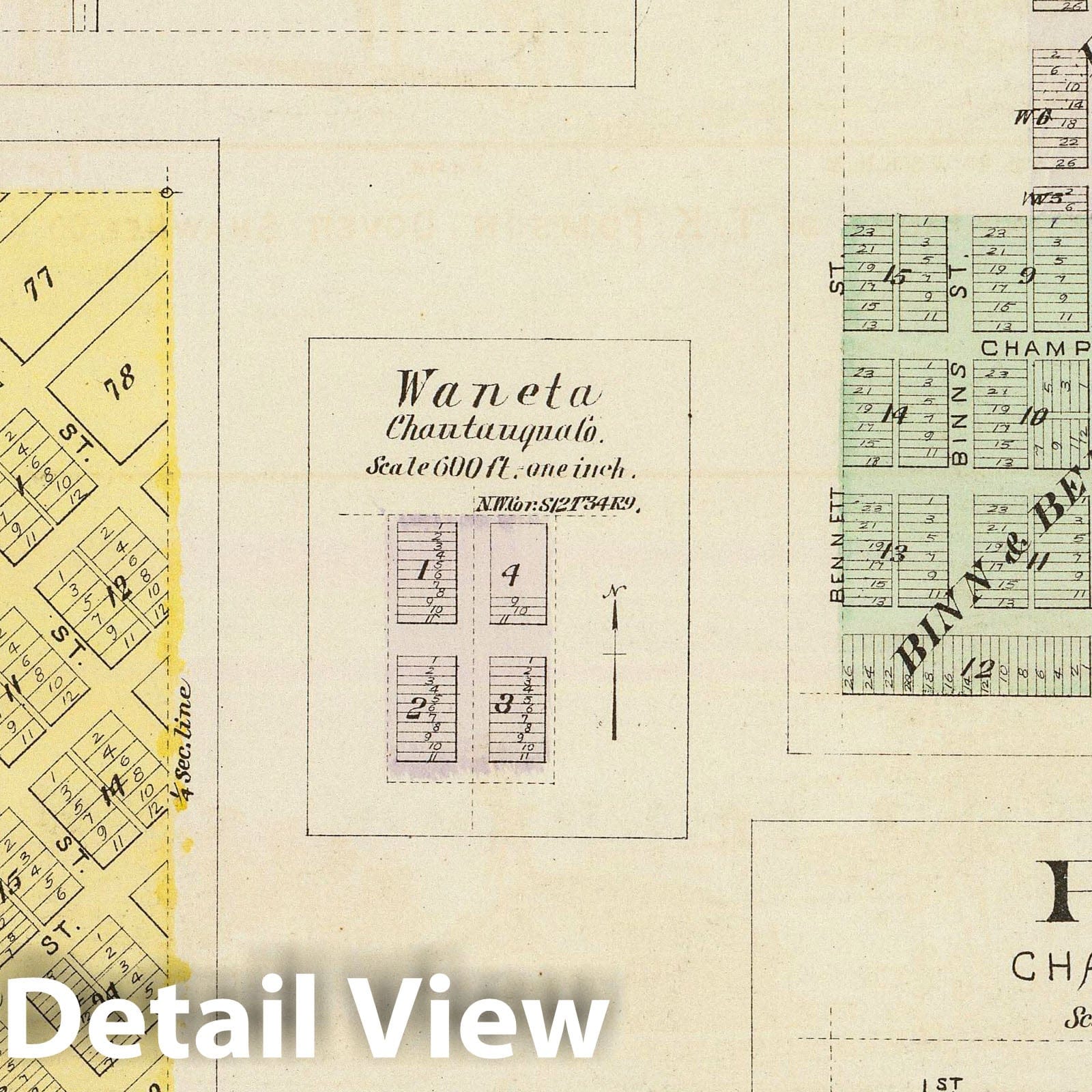 Cedar Vale, Elgin, Chautauqua Springs, Peru, and Wauneta, Kansas - 1887 Historical Map Print