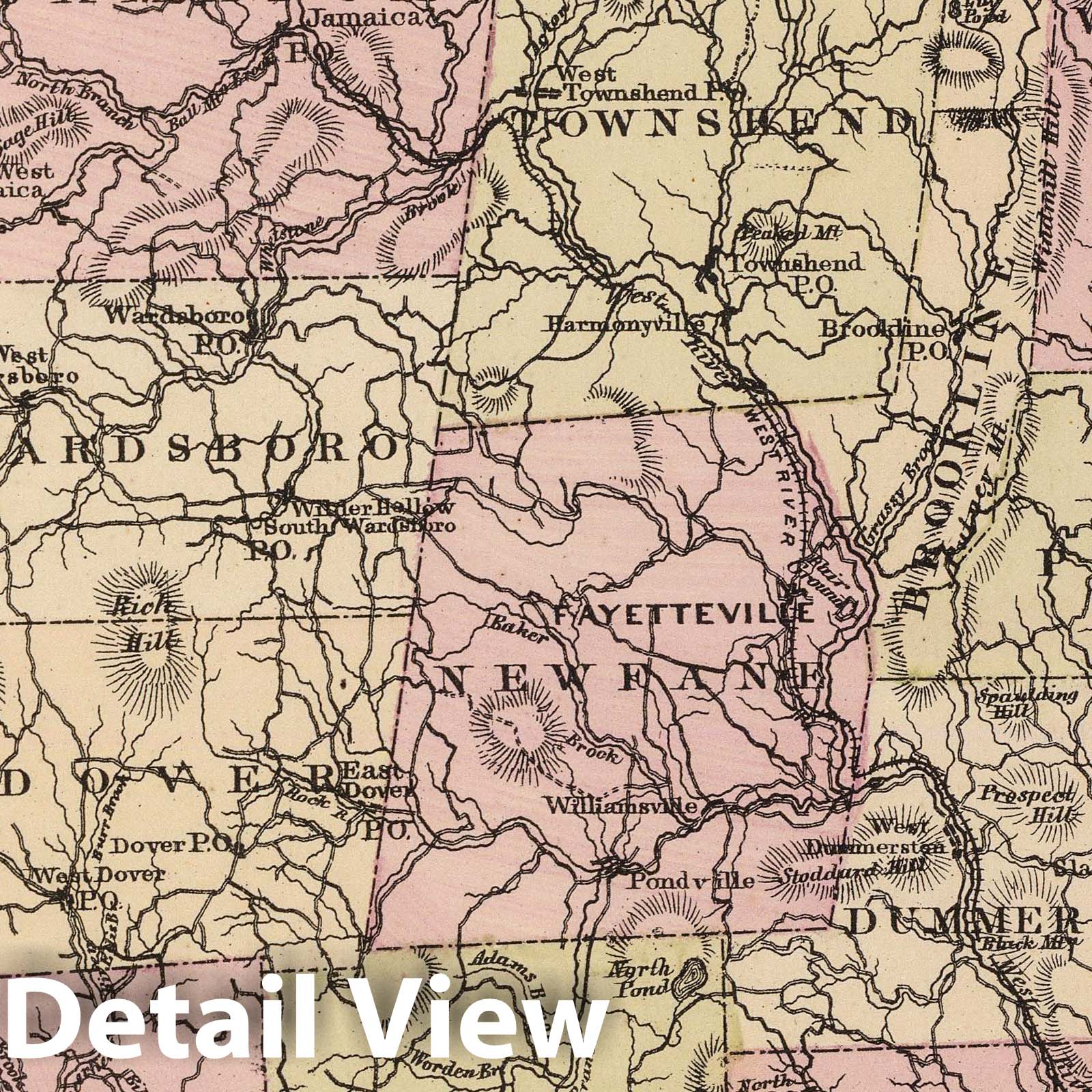 Windham County, Vermont 1876 Historical Map Print