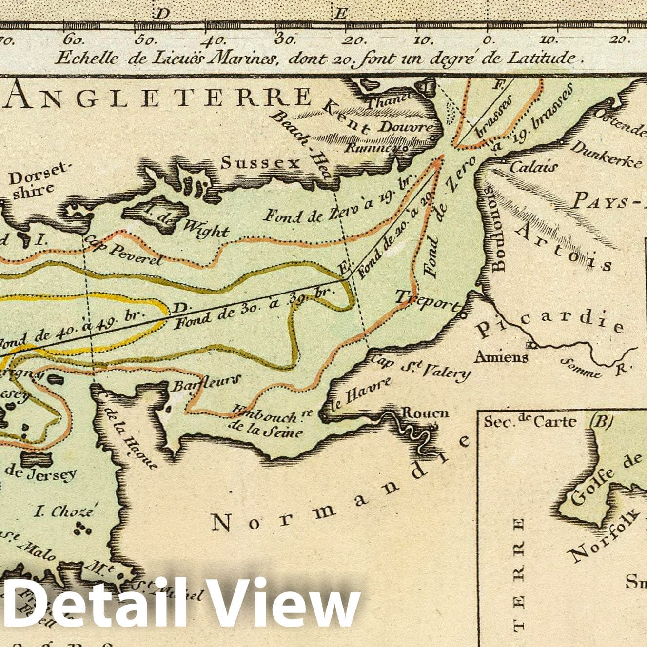 English Channel and North Sea - Canal Map, 1752 - Historical Nautical Print