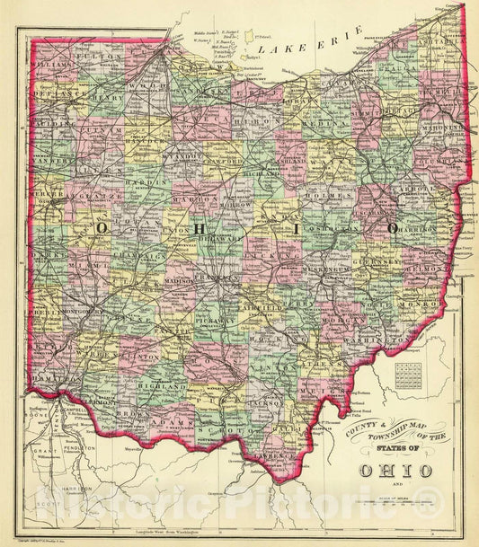 Historic Map : 1890 Ohio : Vintage Wall Art