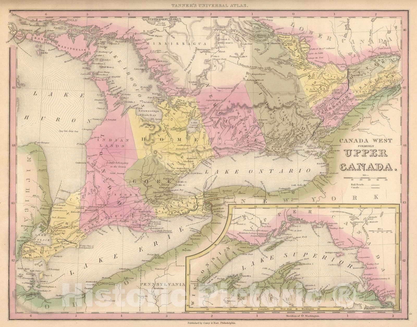 Historic Map : 1845 Canada West. - Vintage Wall Art