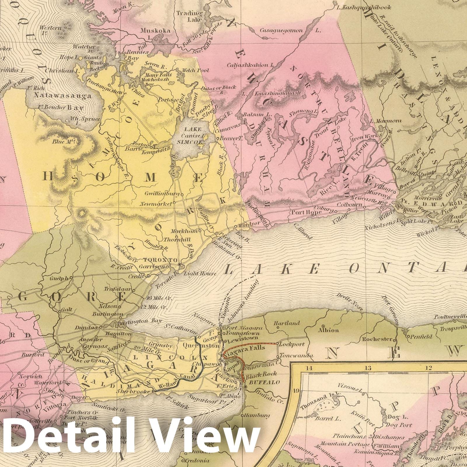 Canada West, Formerly Upper Canada - River Map, 1845 - Historical Atlas Print