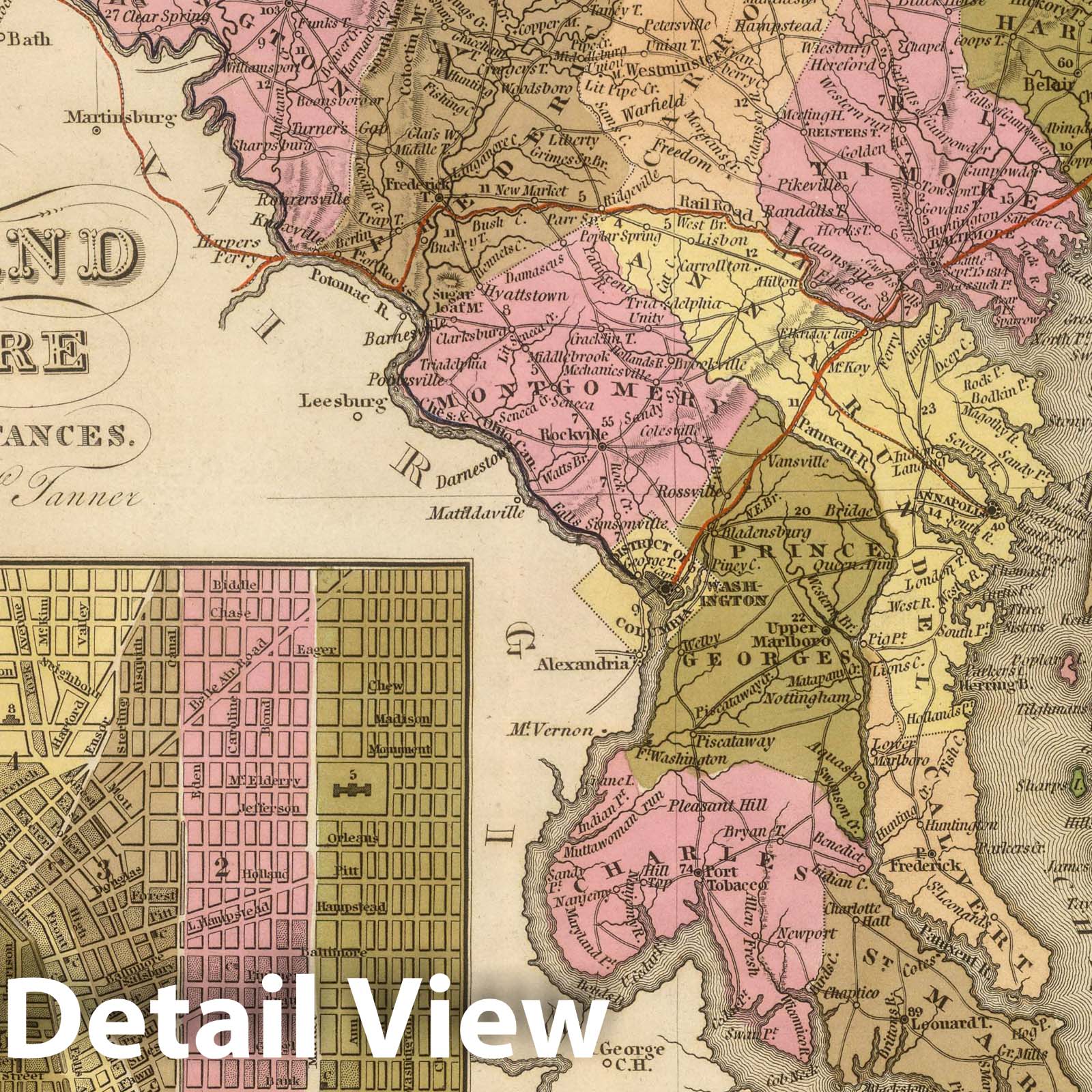 Maryland and Delaware with Baltimore - Railroad Map, 1845