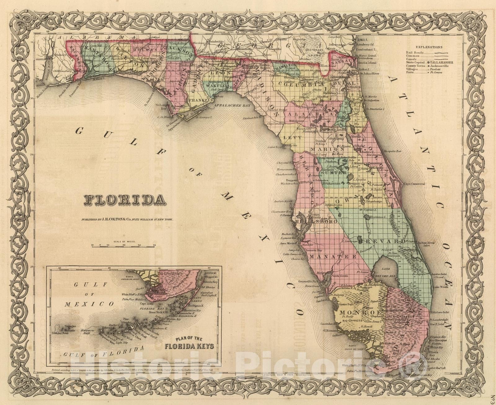 Historic Map : National Atlas - 1857 Florida. - Vintage Wall Art