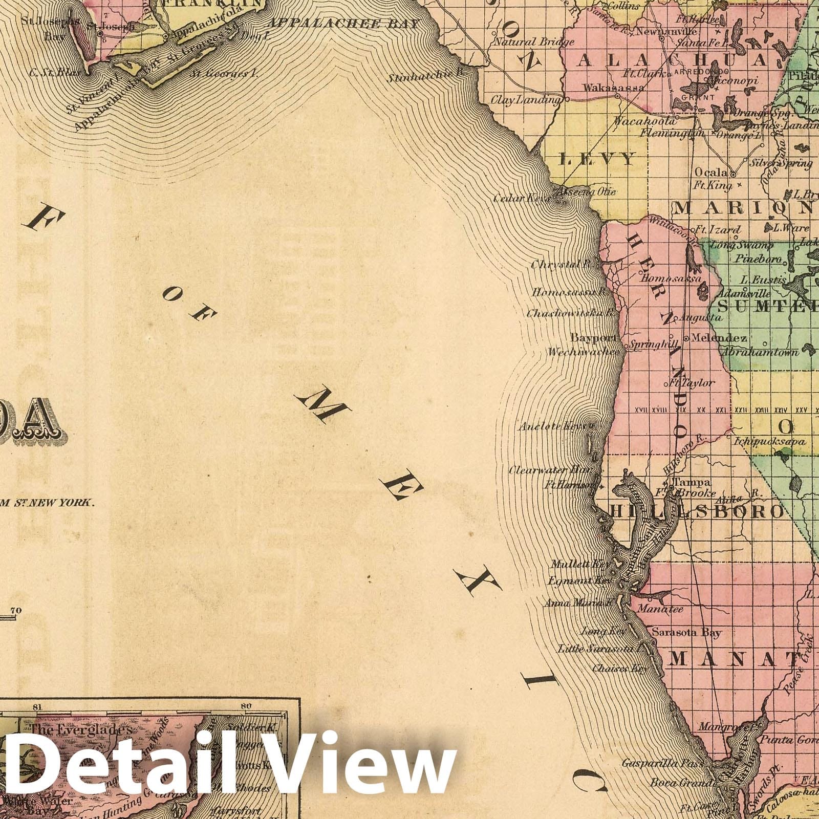 Florida - Physical Map, 1857 - Colton's Atlas Reproduction